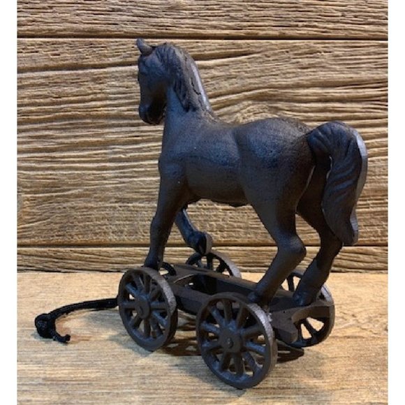 Cast Iron Horse Pull Toy on Wheels 0170-13603 - Picture 4 of 10